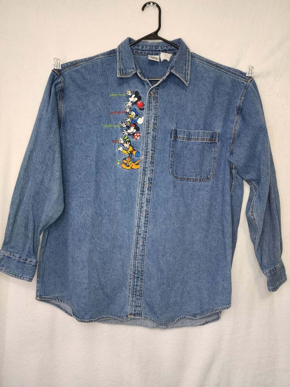 The Disney Store Denim Button Up Shirt Vintage Mickey Mouse Embroidery